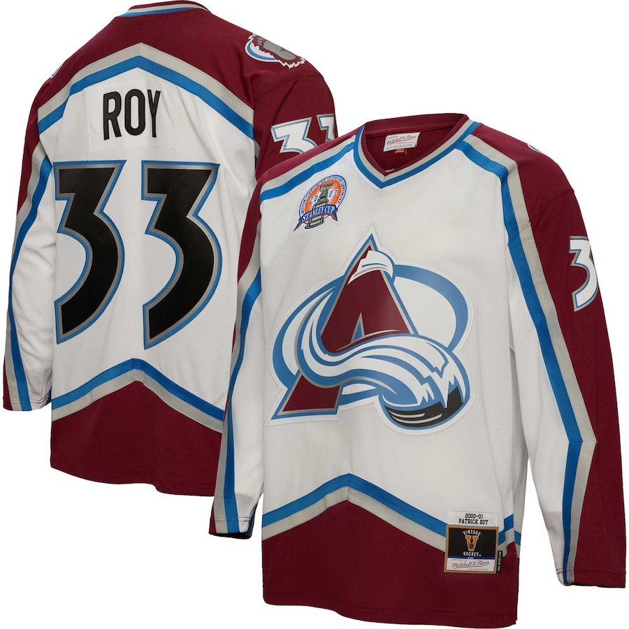 Men's Colorado Avalanche Patrick Roy Mitchell #33 Ness White 2000/01 Blue Line Jersey